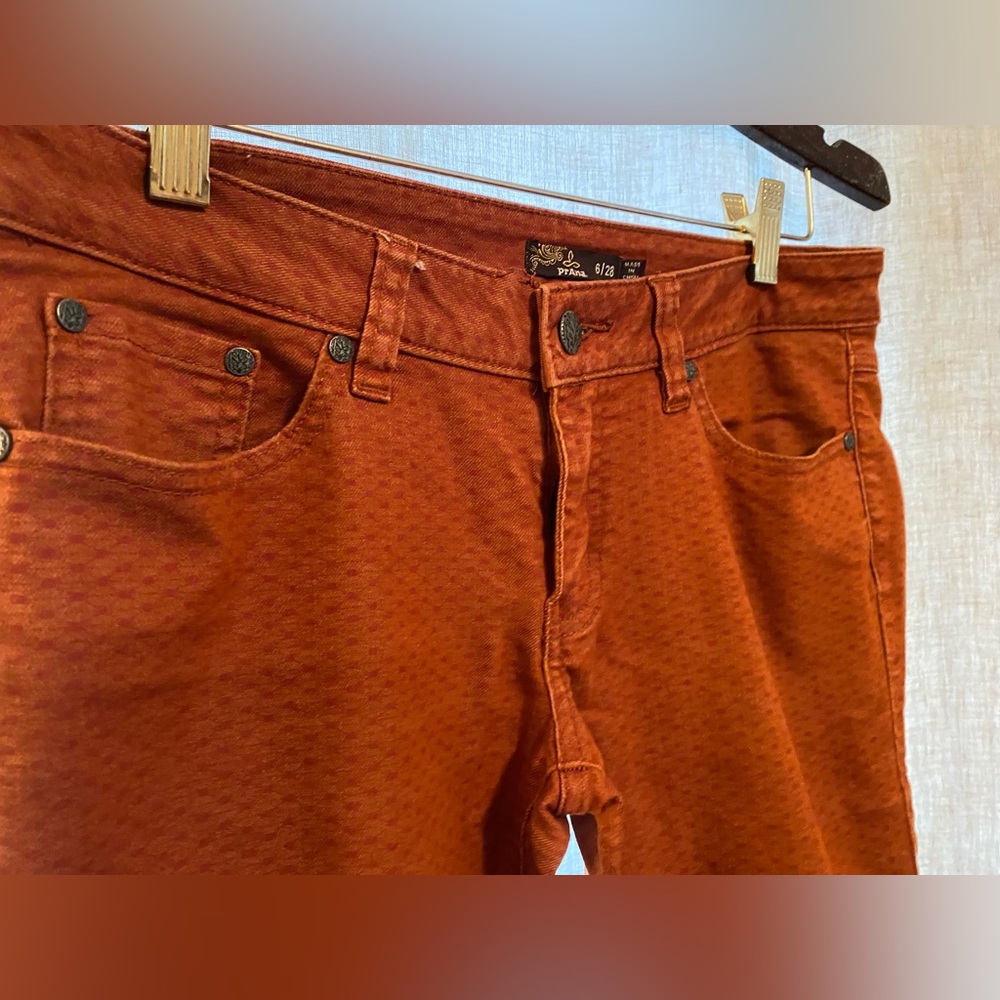 Womens Prana Kara Jeans Size 6/28 Orange Rust Print Organic Cotton Blend Womens